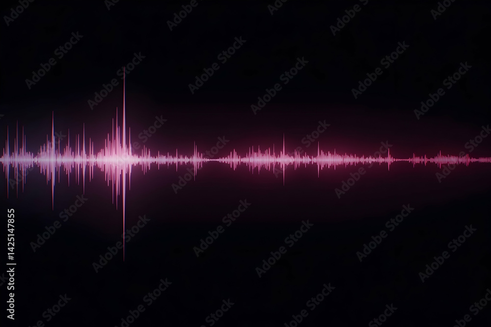 Poster vibrant waveform animation with echoing sound bars, showcasing high fidelity audio visualization and
