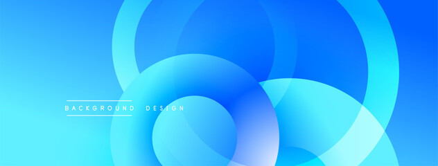 Abstract blue background features overlapping circles, creating soft gradients. Modern design evokes calmness, fluidity, simplicity. Ideal for digital projects, presentations.