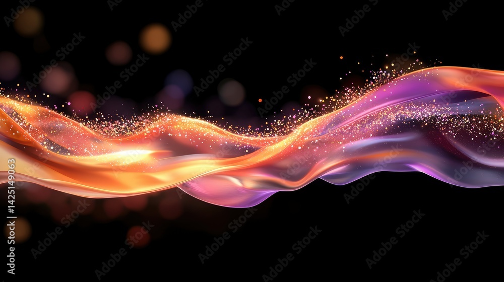 Poster abstract ember particles in blur, flowing from a single light source on black
