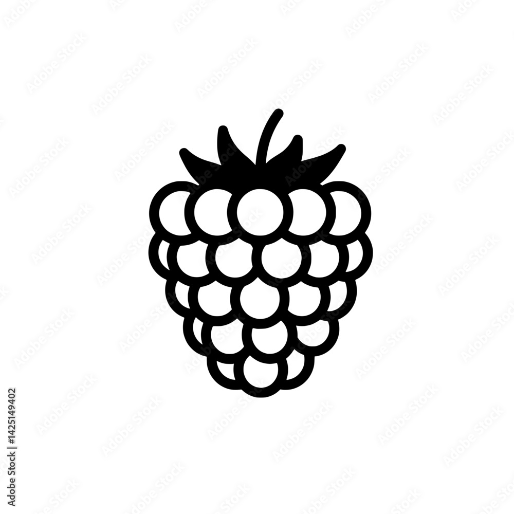 Poster raspberry icon: a simple black and white illustration of a ripe raspberry, showcasing the intricate 