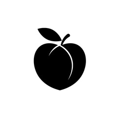 Peach Icon: A simple, bold silhouette of a peach with a leaf. Perfect for logo design, app icons, and various design projects.