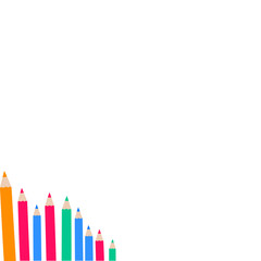 Colorful pencils arranged as a frame border on white background. Ideal for school posters, art templates, creative projects, or educational decoration designs.