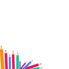 Colorful pencils arranged as a frame border on white background. Ideal for school posters, art templates, creative projects, or educational decoration designs.