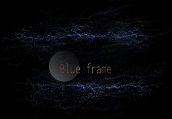 Illustration with isolated abstract blue frame with wave pattern on black background.