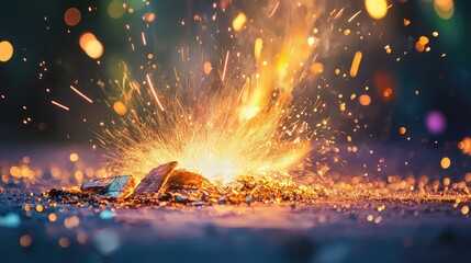 Intense orange sparks from fire, trailing across darkness with soft focus