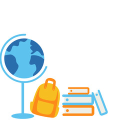 Illustration of stacked books with globe and pencils in flat design style. Suitable for education, school, studying, learning, or academic-themed content and visuals.