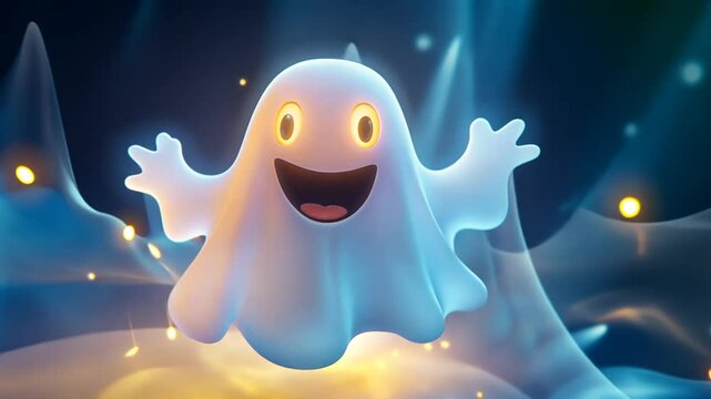 Cute Ghost Character Animation Perfect for Halloween Celebrations and Parties