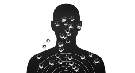 Target with Bullet Holes in Human Silhouette for Practice
