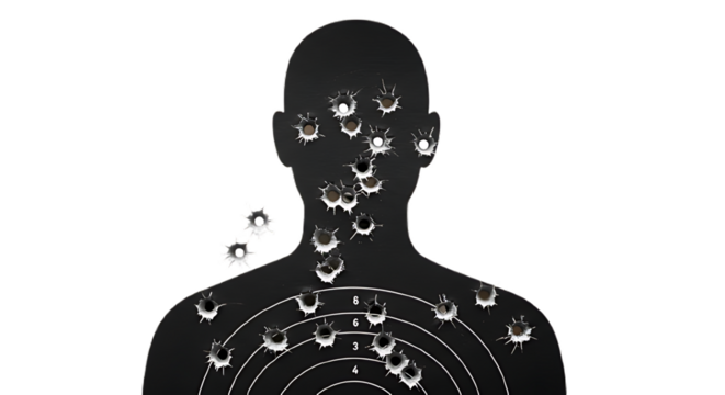 Target with Bullet Holes in Human Silhouette for Practice - Powered by Adobe
