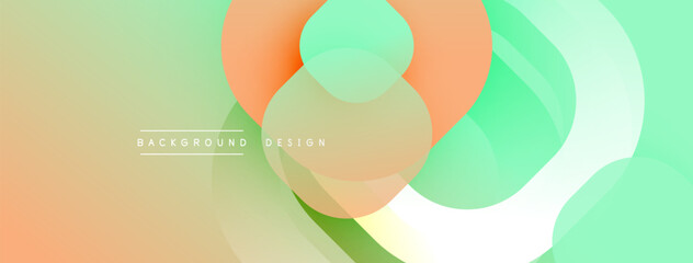 Abstract background features overlapping rounded shapes. Soft orange, green, beige hues create gentle gradient effect. Minimalist design suitable for digital projects.