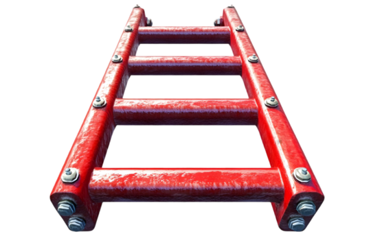 Isolated Red Metal Ladder Perspective View Against Transparent Background 3D Illustration