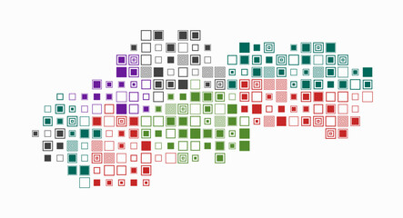 Slovakia, shape of the country built of colored cells. Digital style map of Slovakia on white background. Large size square blocks. Classy vector illustration.