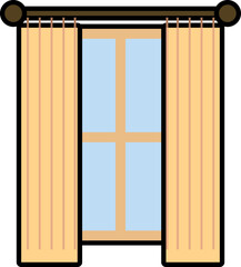 Window with Curtains – Flat Interior Illustration