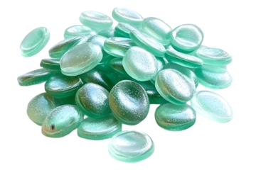 Pile Of Transparent Green Mints Isolated On Transparent Background Photo