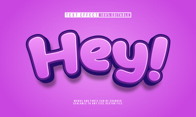 Editable Hey Cute purple text effect with playful charm, perfect for fun designs.