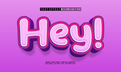 Editable Hey Cute purple text effect with playful charm, perfect for fun designs.