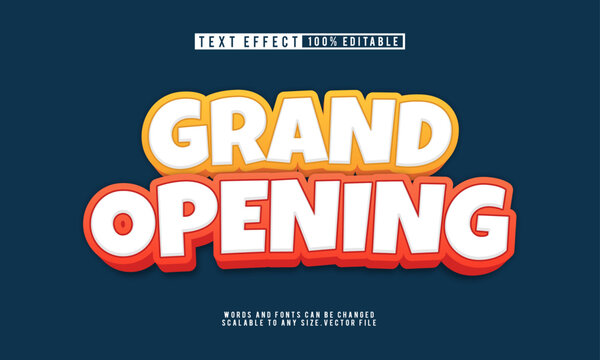 Grand opening 3D editable text effect in a fun cartoon font