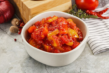 Homemade Lecho with tomato and paprika