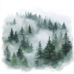 serene forest landscape with misty trees creating tranquil atmosphere