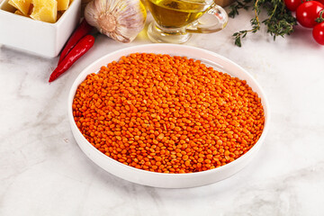 Raw red lentil for cooking
