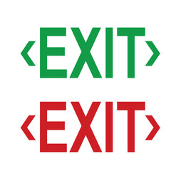 Exit signs set, exit signs with green and red text, vector illustration