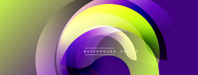 Abstract vibrant layers create dynamic composition. Gradient colors blend, forming circular shapes. Modern design evokes energy, fluidity, visual interest. Background suitable for presentations, graph