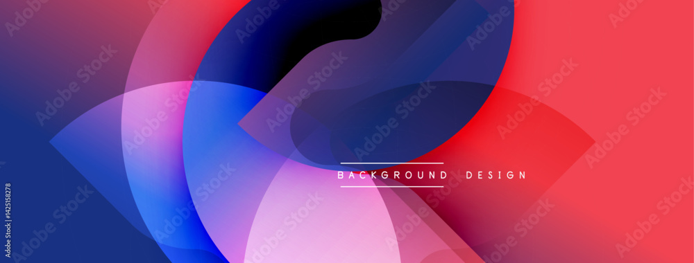 Poster abstract fluid shapes overlap, creating vibrant color gradients. pink, blue, purple, red blend seaml