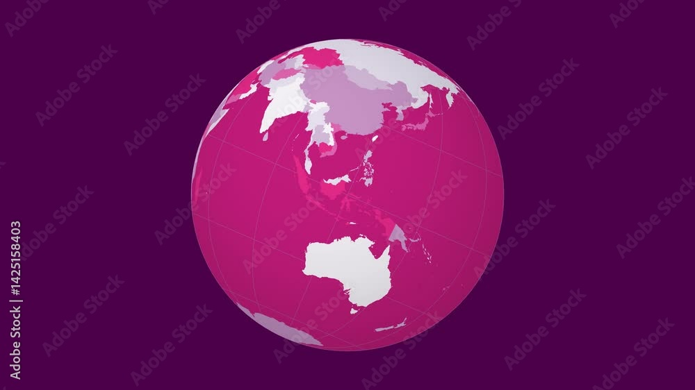 Poster rotating globe. tilted sphere view. fast speed earth rotation. colored countries style. world map wi
