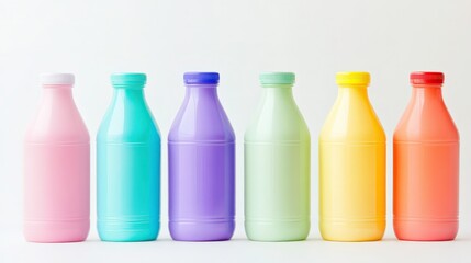 Colorful Milk Bottles on White Background