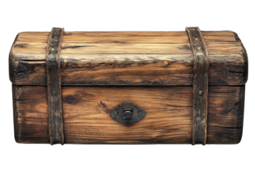 Antique Wooden Chest with Metal Clasps Rich Brown Tones Rustic Texture Isolated on Black on transparent background