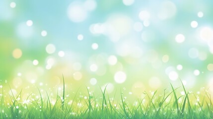 Obraz premium Nature scene with glowing bokeh lights vibrant green grass digital art sunny day close-up view serenity in nature