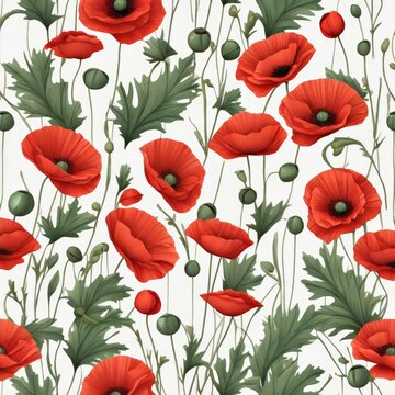 Flat Poppy Flower Seamless Design
