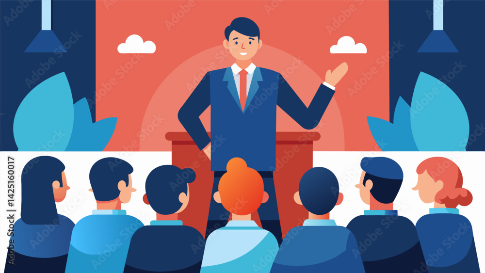 Aufkleber a man giving a presentation at work his fear filter causing him to imagine every person in the audie