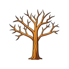 Dry Tree Without Leaves Vector Illustration. Oak tree design, rustic dry tree vector art.
