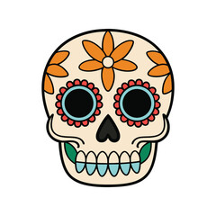 Colorful Sugar Skull Vector Illustration — Mexican Folk Art Design for Cinco de Mayo Celebration