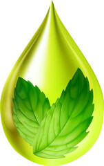 serum mint. Vitamin collagen anti aging serum. Natural skincare cosmetic. Water droplets isolated drop shiny green on white background. ,Mint leaf oil © wittaya