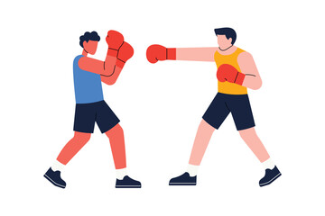 The sport of boxing. Fighter punching his opponent in training flat vector illustration