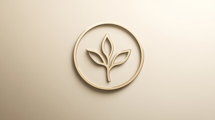 45.A minimalistic vector emblem featuring a circle outline, a sprouting plant icon, and bold typography representing 100 percent organic food.