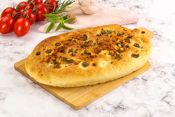 Homemade ciabatta bread with olives