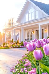 Sunrise Home with Tulips