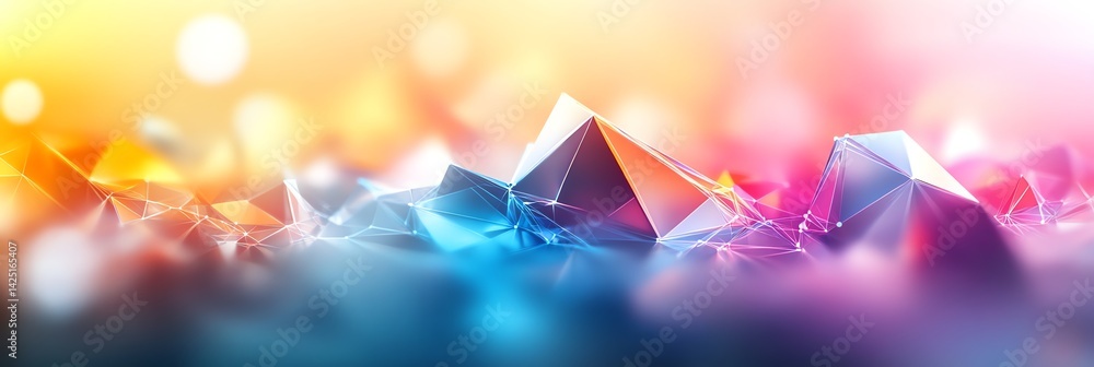 Poster abstract polygonal landscape with colorful lighting and connection network