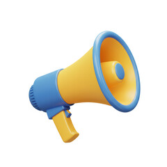 Three Dimensional Rendered Megaphone In Vibrant Yellow And Blue With Transparent Background