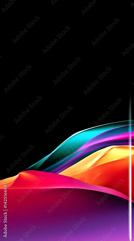 Poster abstract colorful waves on black background bright and dynamic design