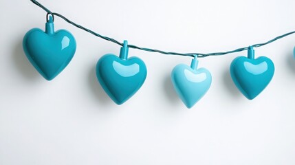 Teal Heart Shaped Lights on White Background
