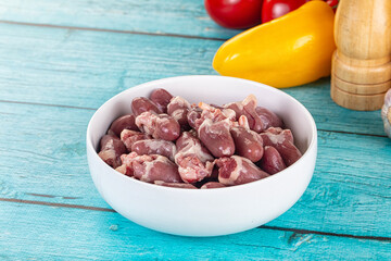 Raw chicken hearts for cooking