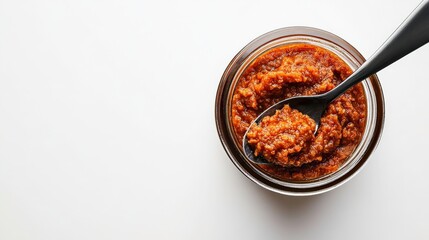 Paste in Jar with Spoon on White Background
