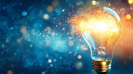 Illuminating innovation a stunning light bulb captured in sparkling blue background conceptual artwork focused viewpoint