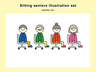 座っている高齢者のイラストセット 01