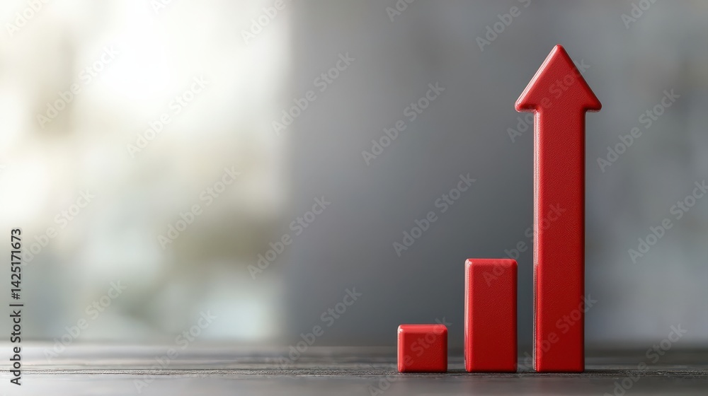Poster a red graph symbolizing growth, featuring bars in ascending order with an upward arrow, set against 