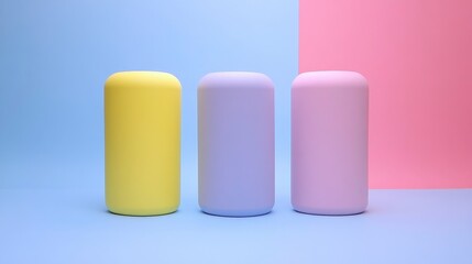 Colorful Cylinders on Pastel Background